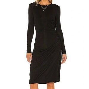 Theory Long Sleeve Gather Waist Dress Black